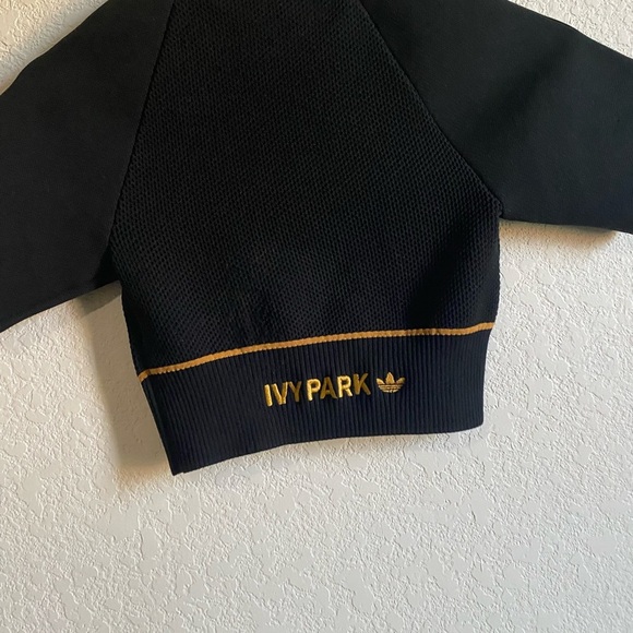 IVY PARK ADIDAS CROPPED KNIT BLACK MESA CORSET STYLE BACK LOGO RETRO Y2K TOP S - Picture 10 of 12